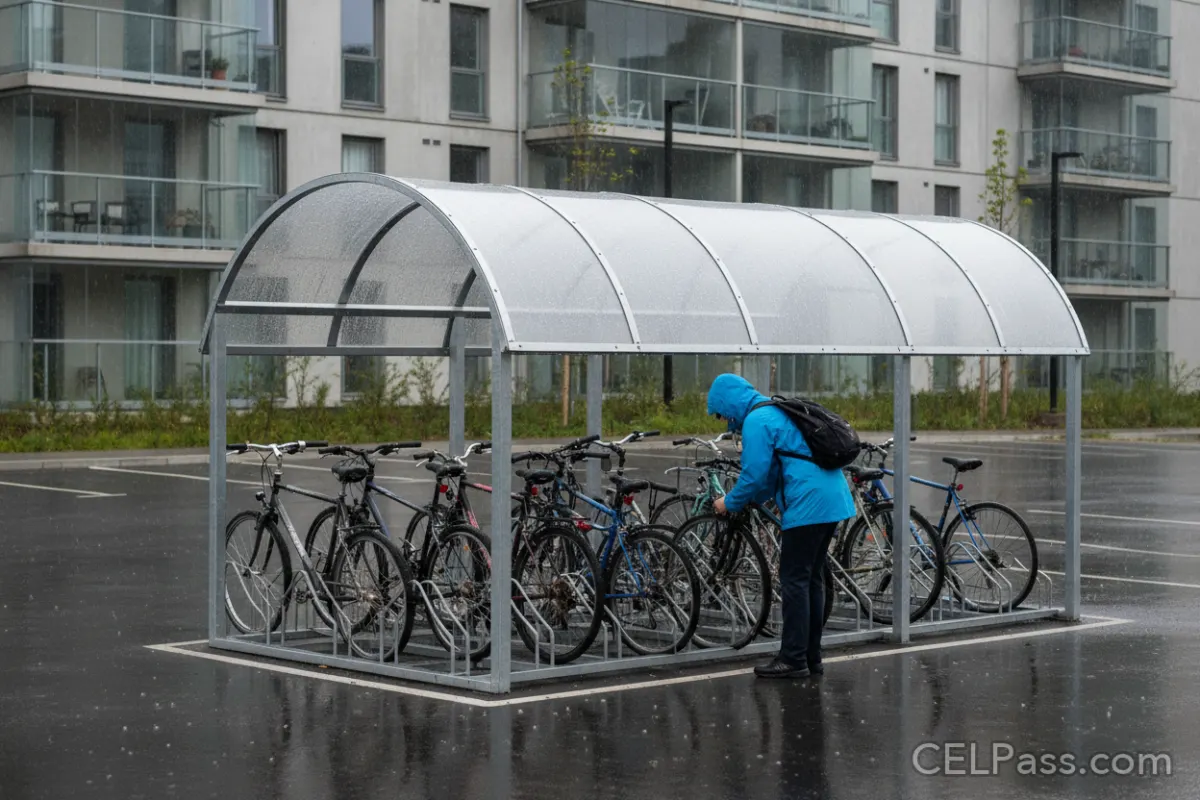 Covered Bike Shelter in the Parking Lot